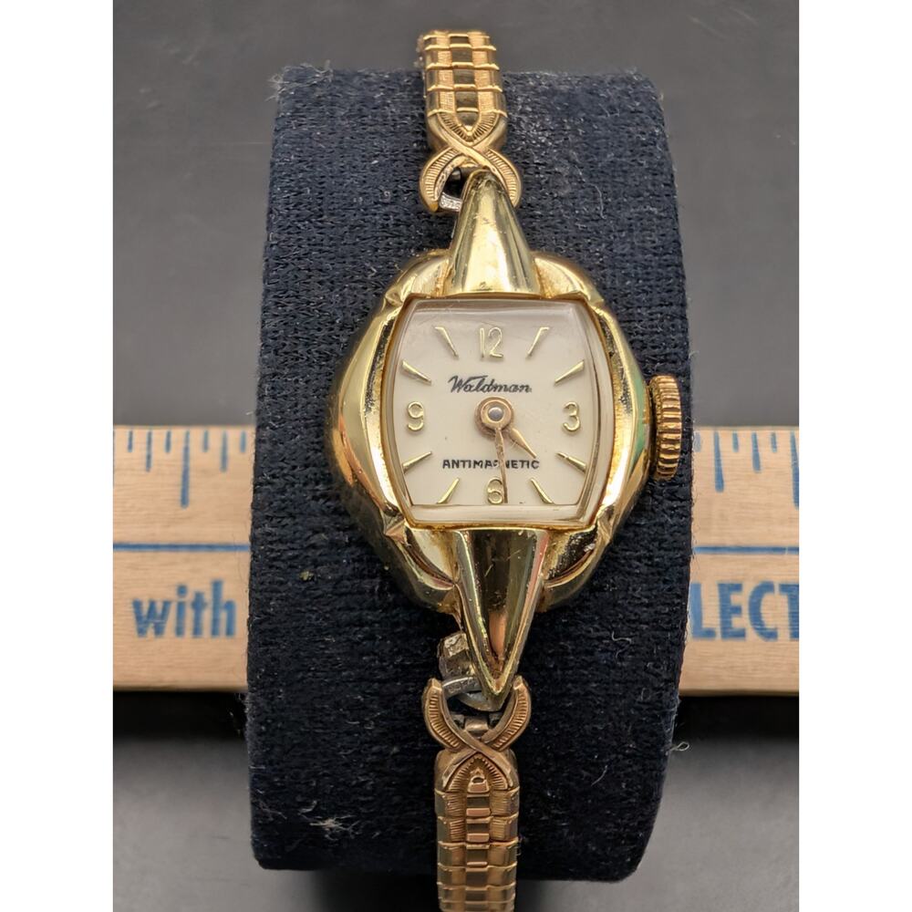 Vintage Waldman Cocktail Watch Speidel Band Gold Tone Antimagnetic Not Working